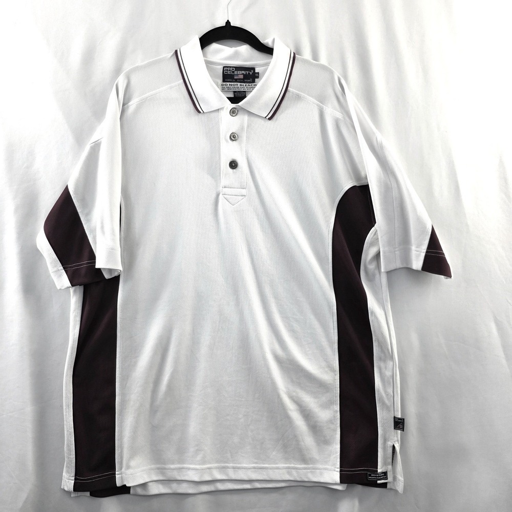 Pro Celebrity Mens XL White Maroon Color Block Micropolyester Polo Shirt 2900